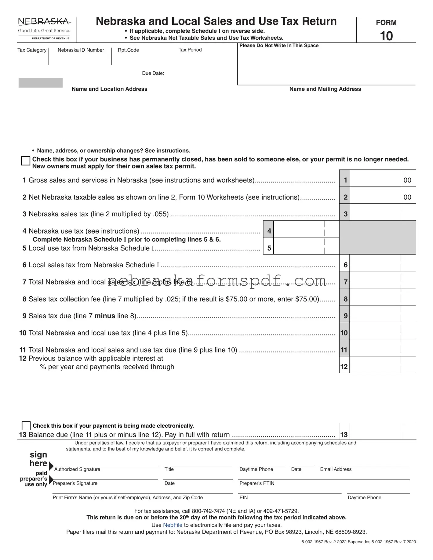Fill a Valid Nebraska 10 Form