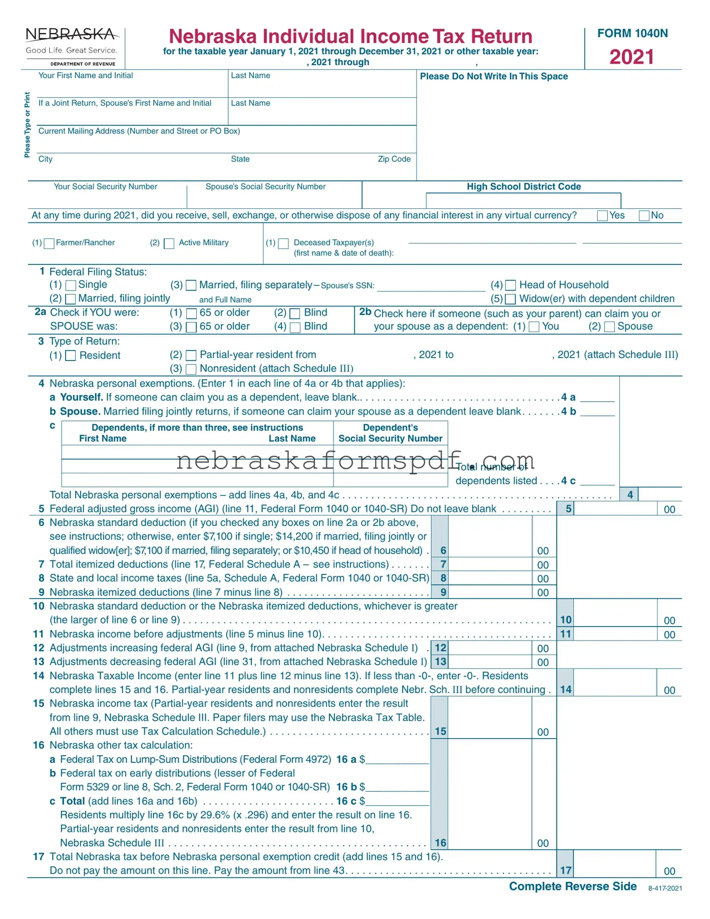 Fill a Valid Nebraska 1040N Form