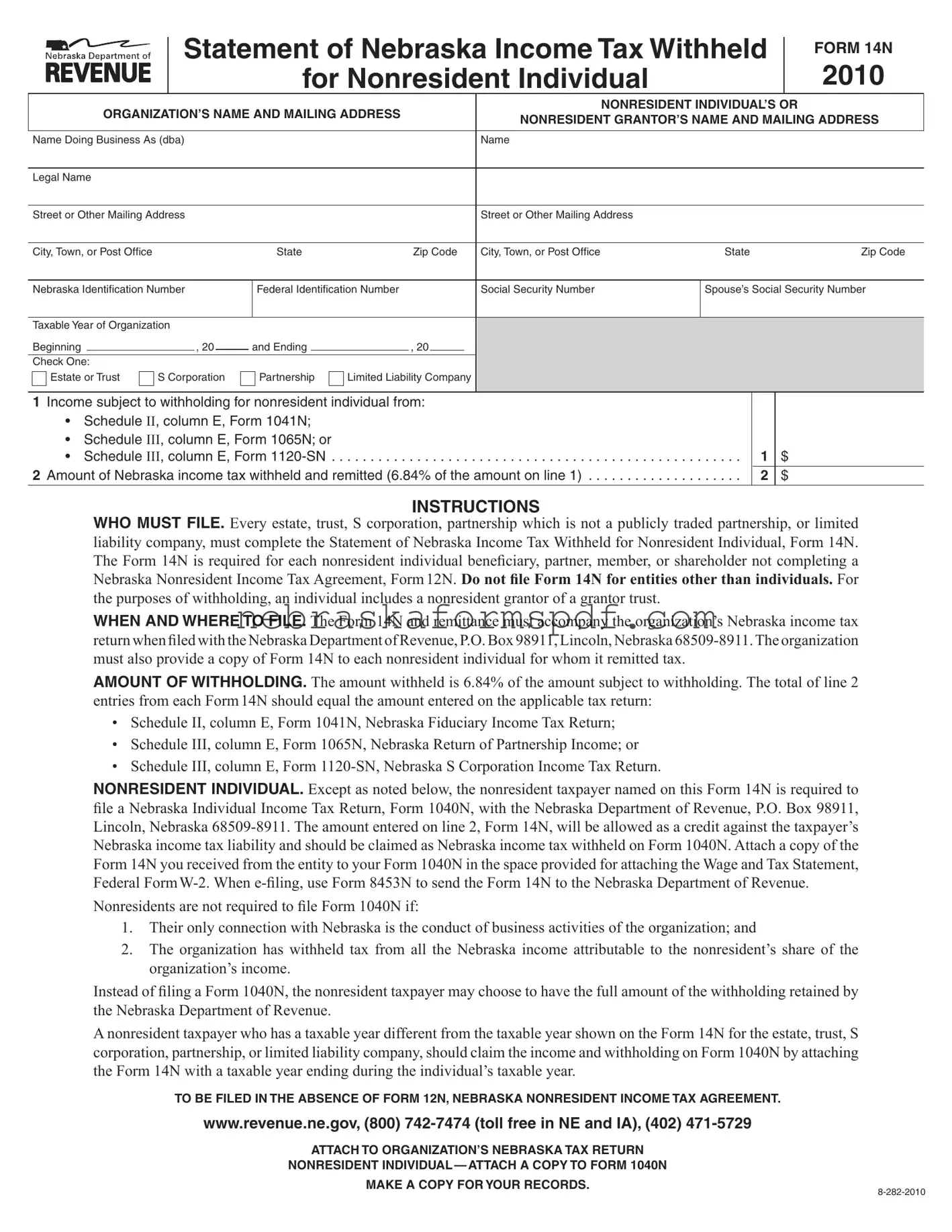 Fill a Valid Nebraska 14N Form