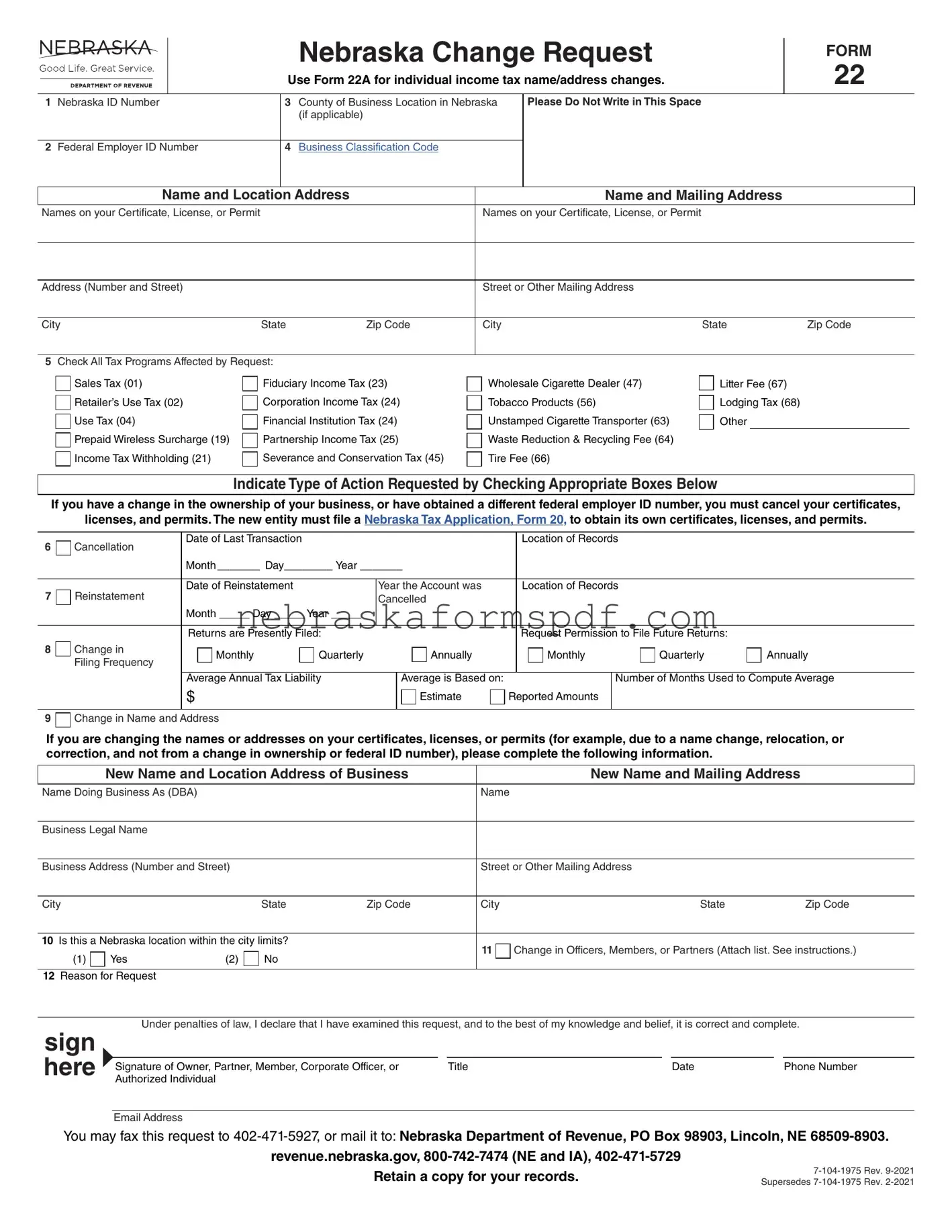 Fill a Valid Nebraska 22 Form