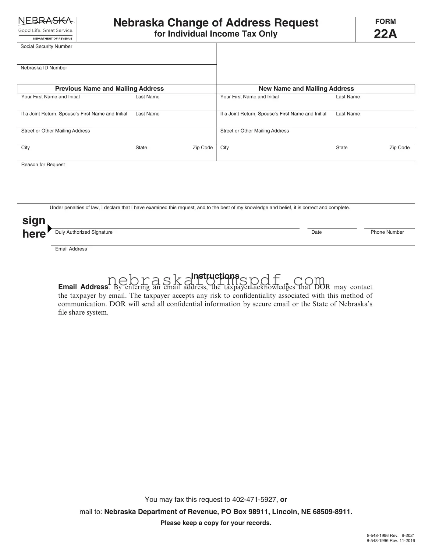 Fill a Valid Nebraska 22A Form