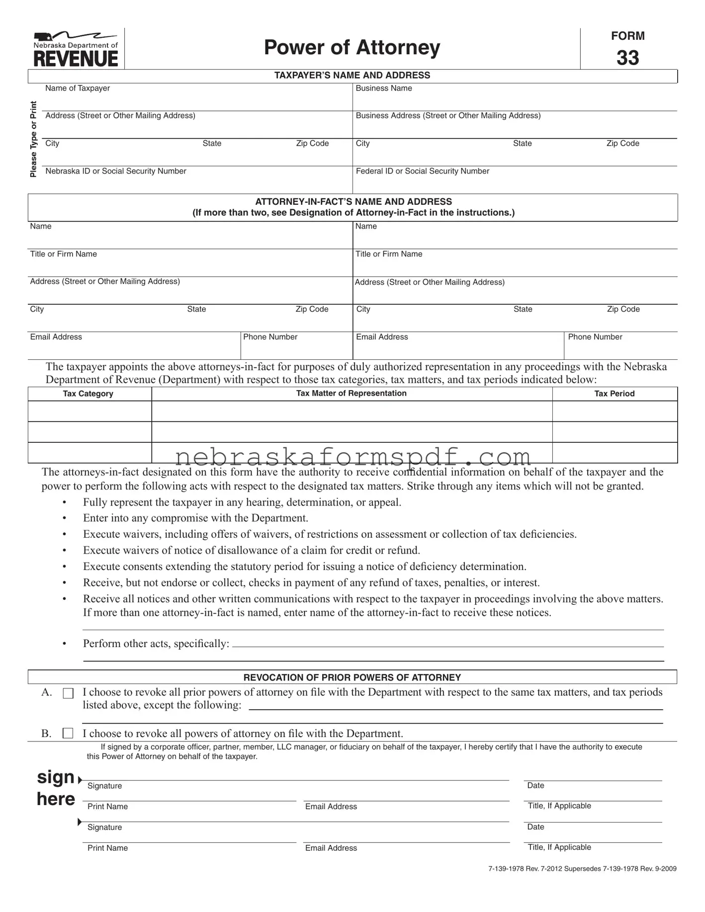 Fill a Valid Nebraska 33 Form