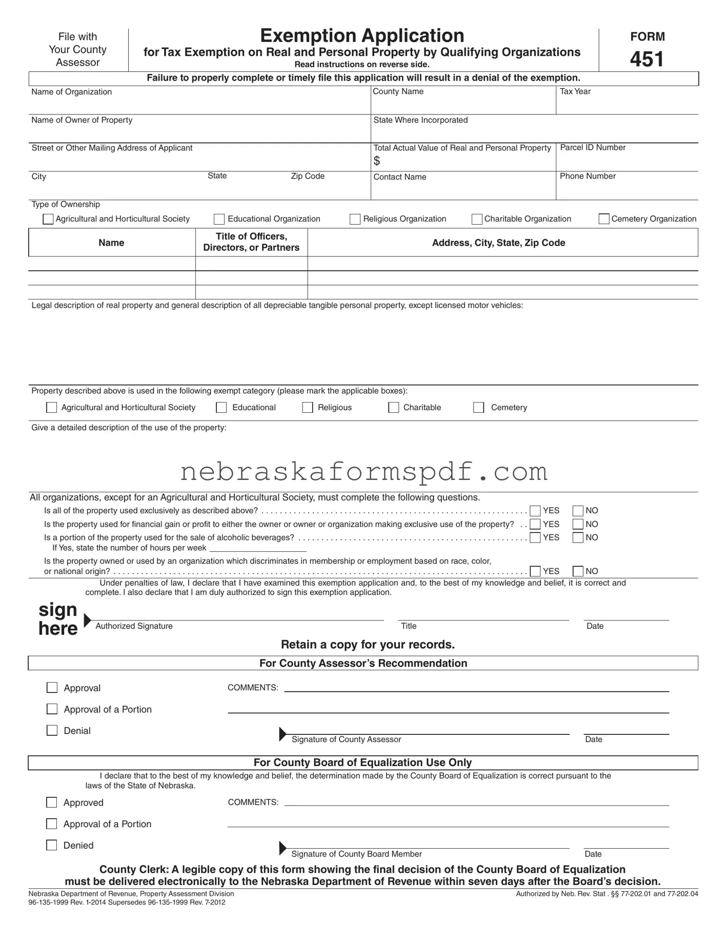 Fill a Valid Nebraska 451 Form