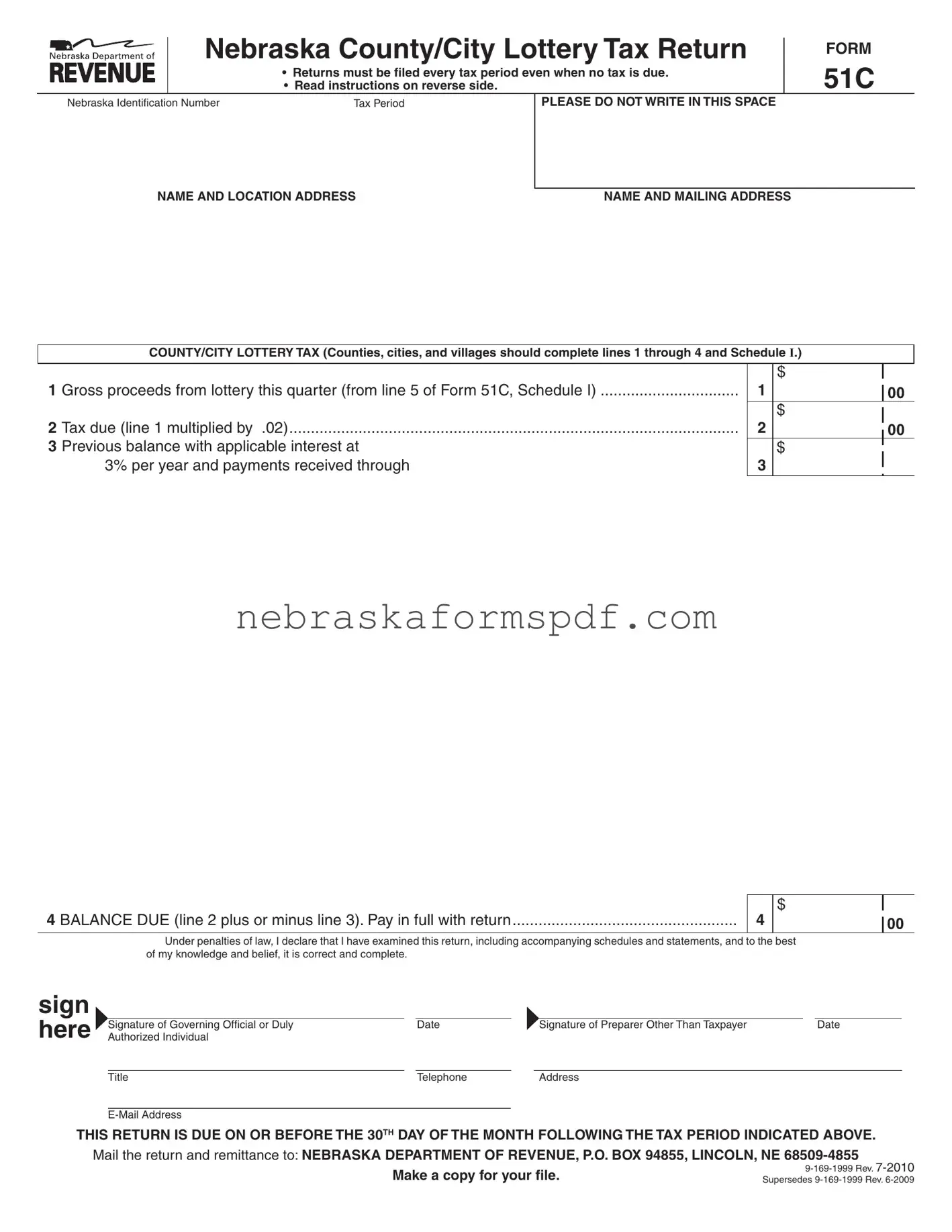 Fill a Valid Nebraska 51C Form