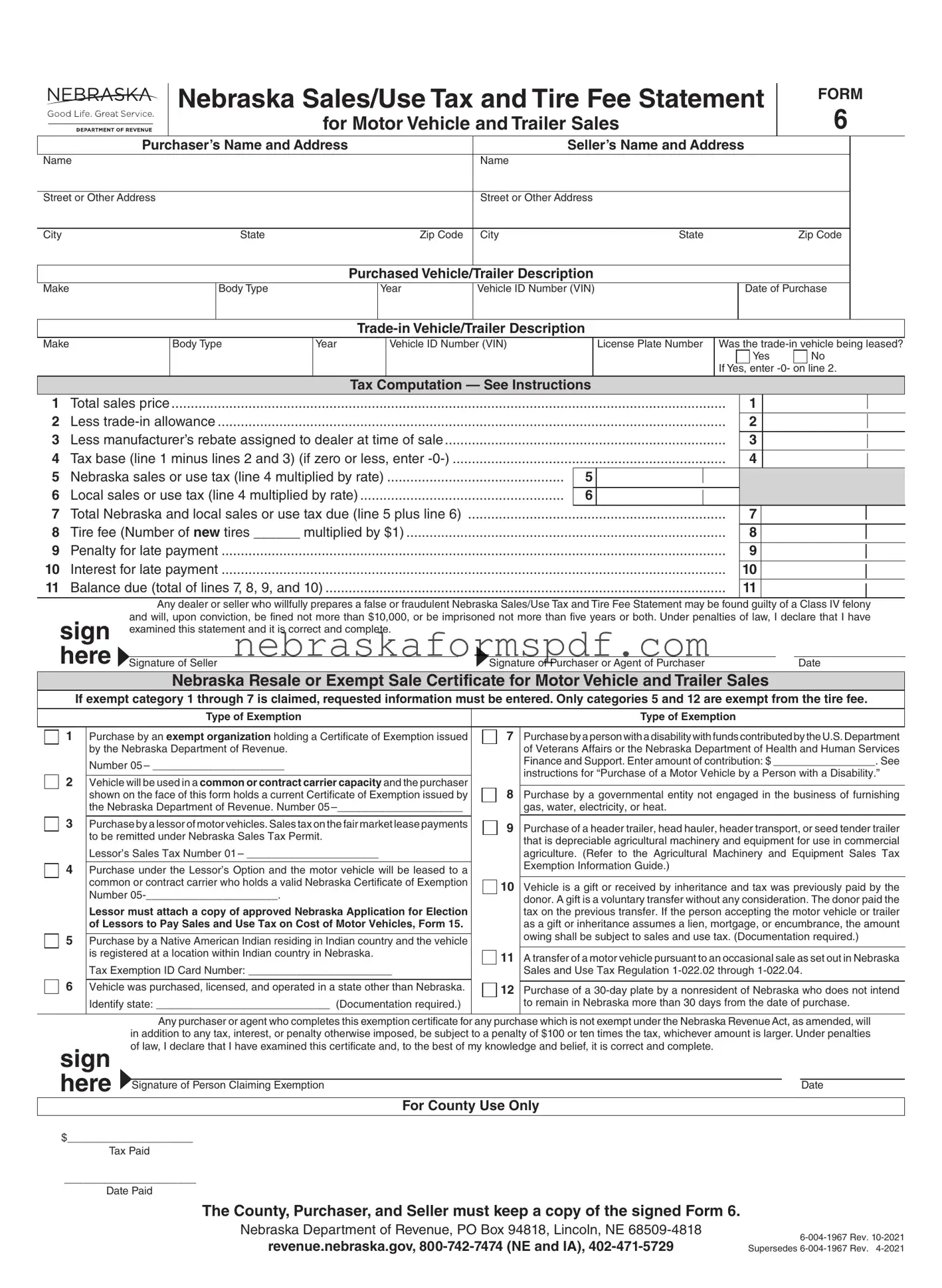 Fill a Valid Nebraska 6 Form
