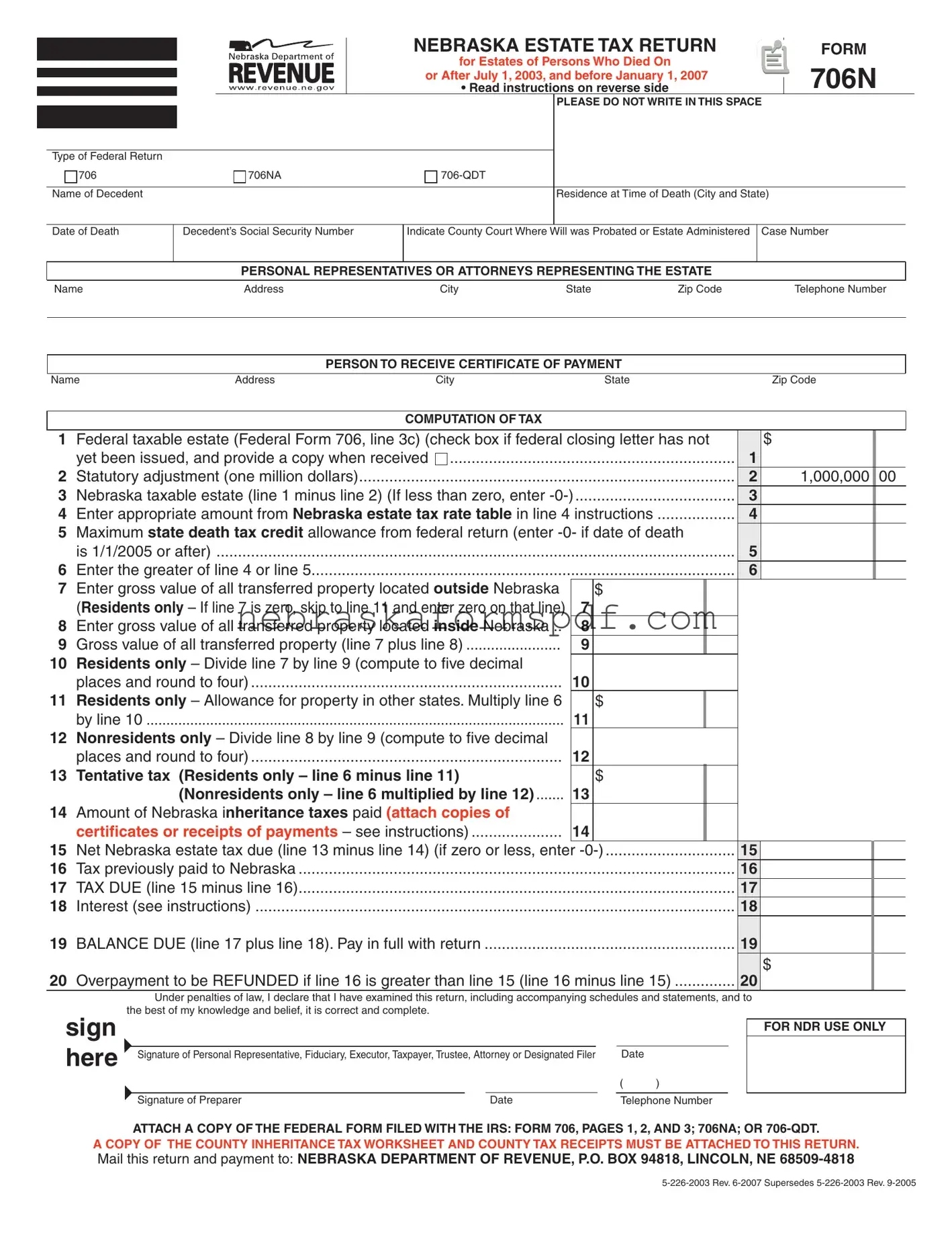 Fill a Valid Nebraska 706N Form