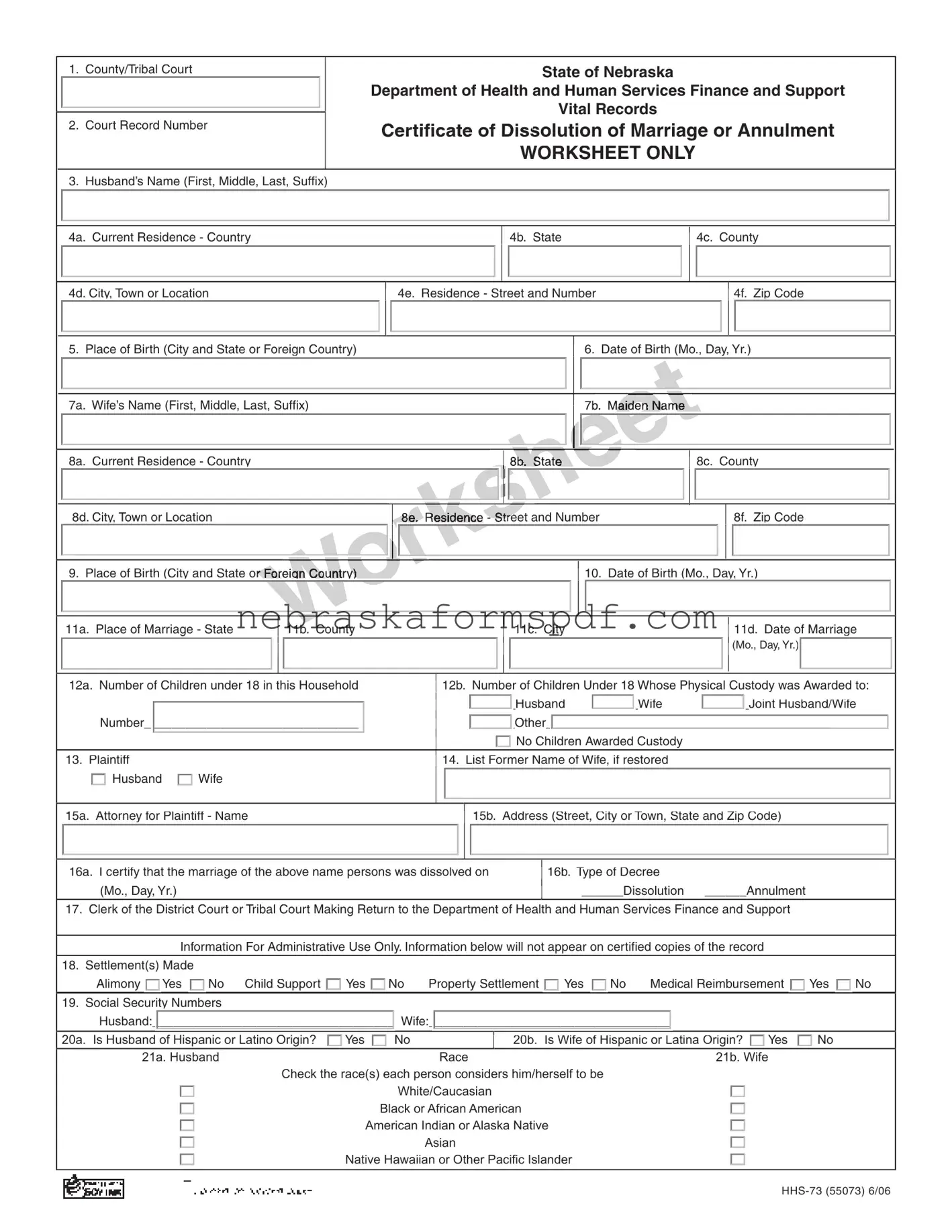 Fill a Valid Nebraska Hhs 73 Form