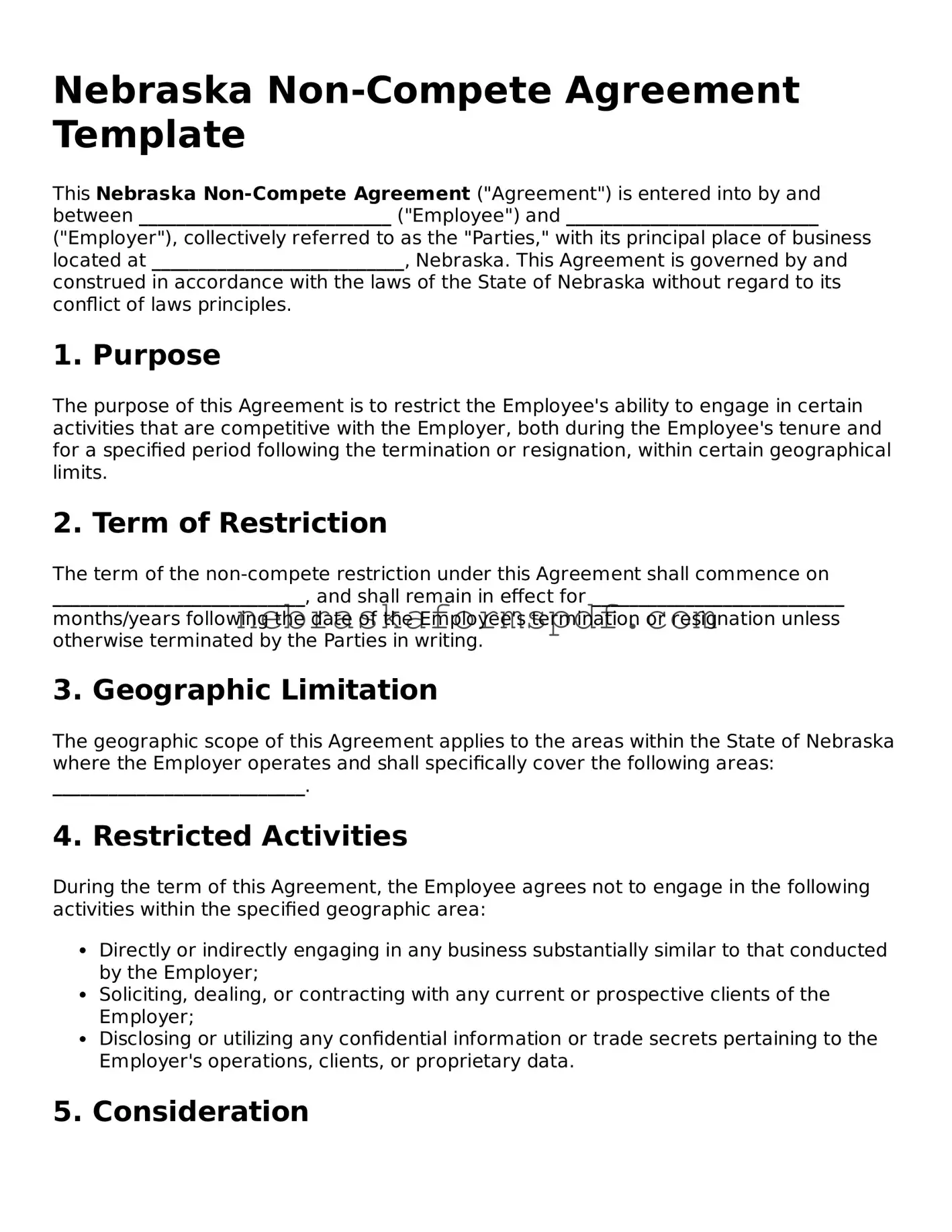 Fillable Nebraska Non-compete Agreement Template