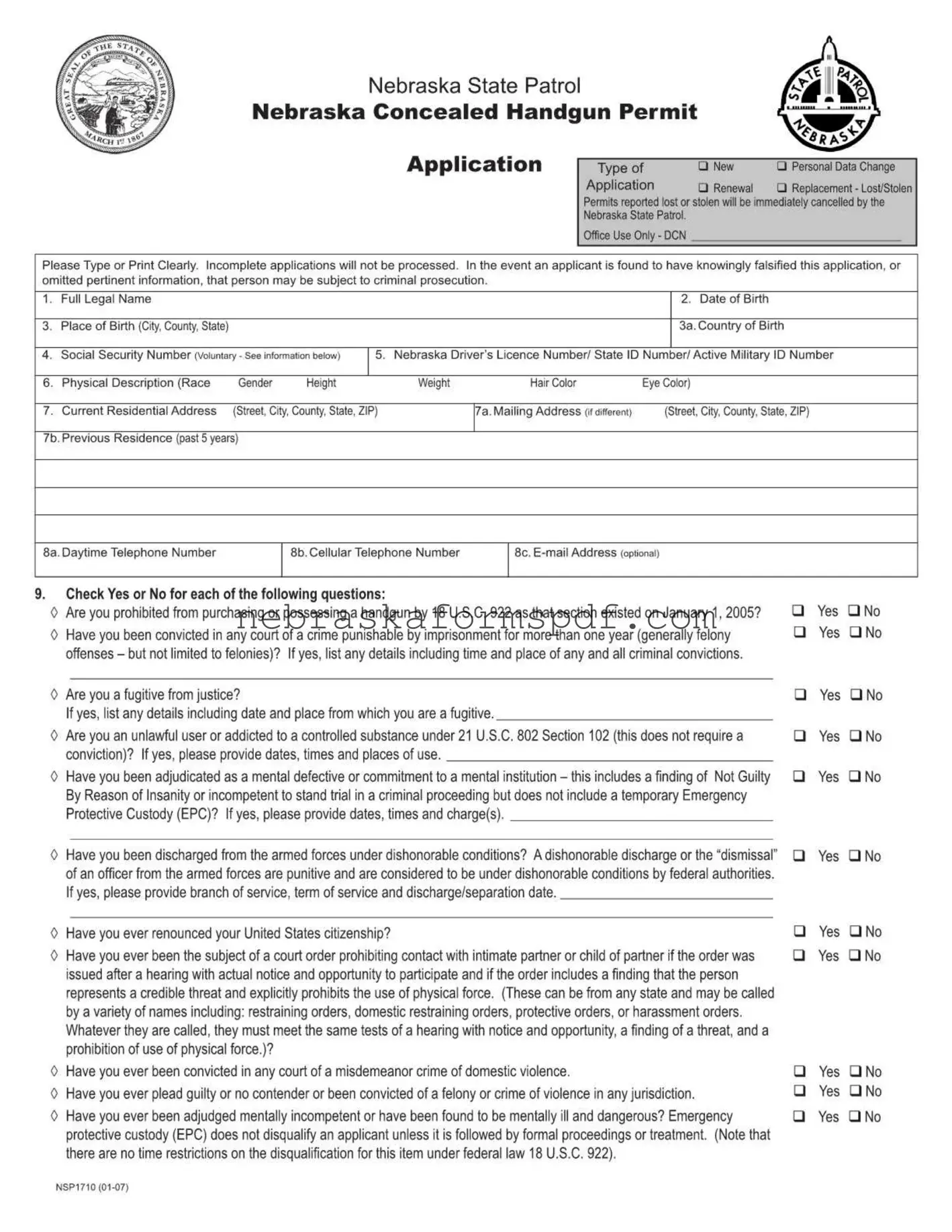 Fill a Valid Nebraska Nsp1710 Form