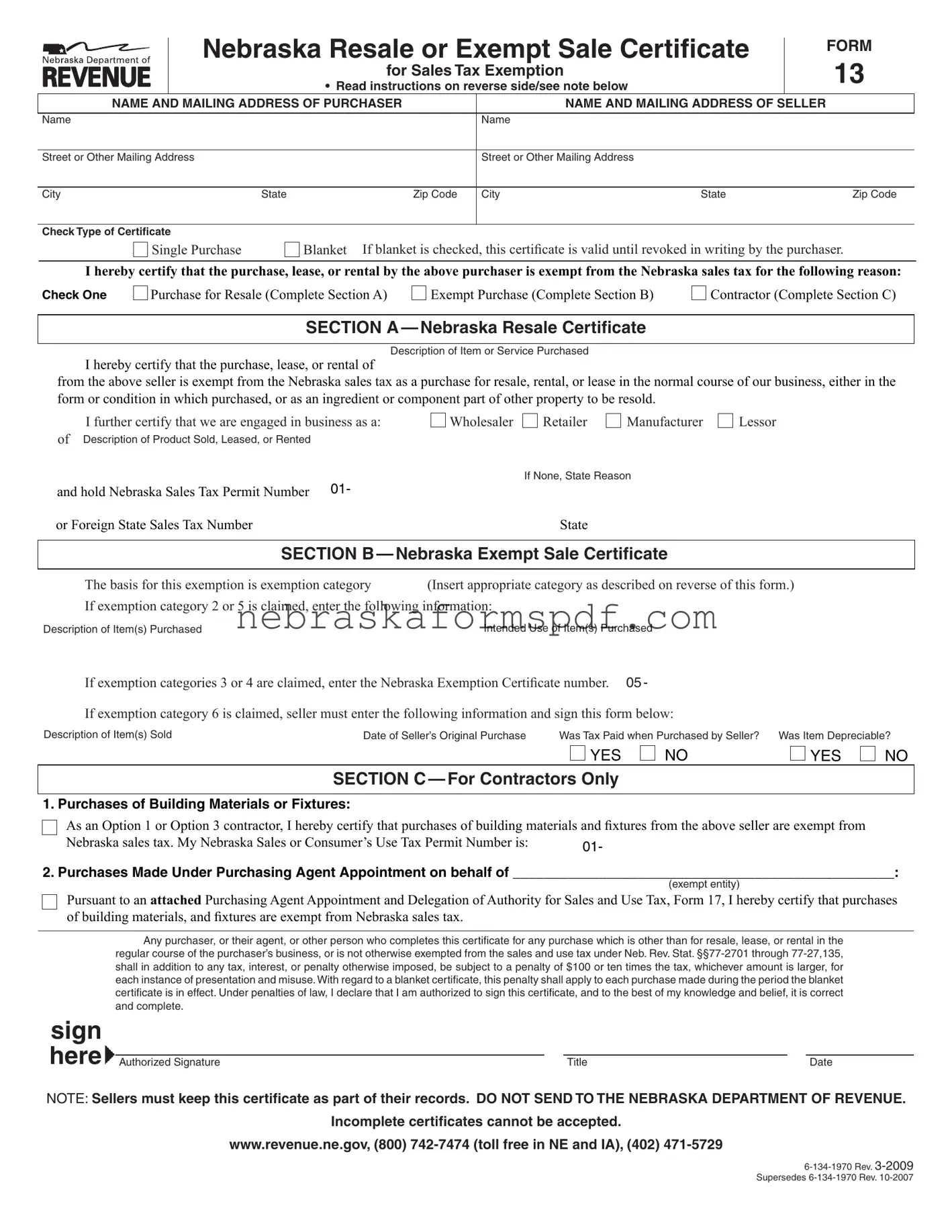Fill a Valid Nebraska Sales Tax Form