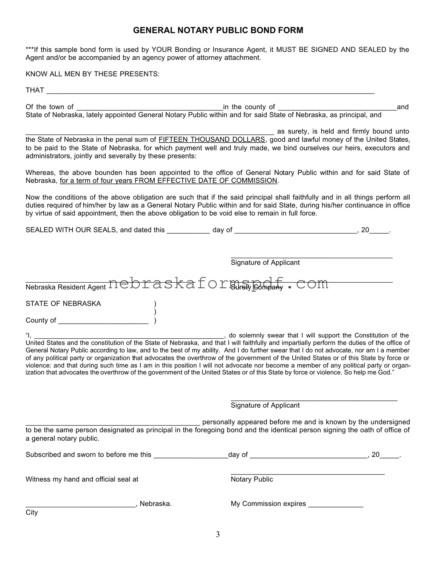 Fill a Valid Notary Public Bond Nebraska Form
