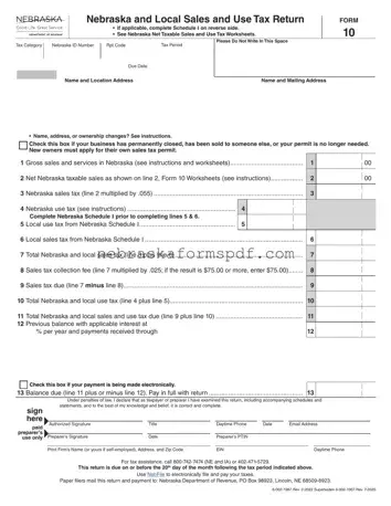Fill a Valid Nebraska 10 Form