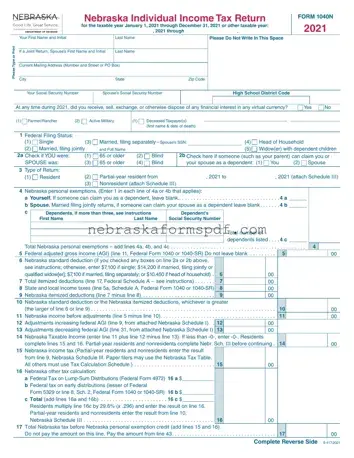 Fill a Valid Nebraska 1040N Form