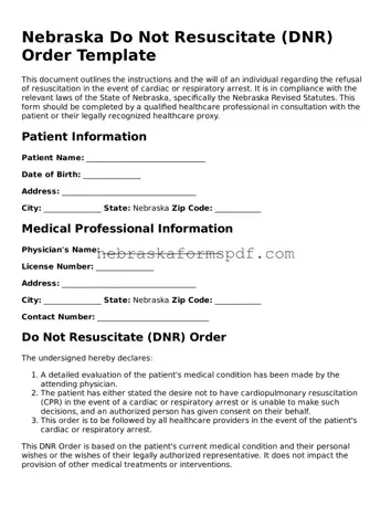 Fillable Nebraska Do Not Resuscitate Order Template
