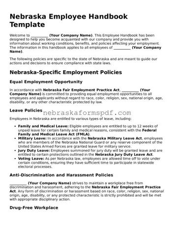 Fillable Nebraska Employee Handbook Template