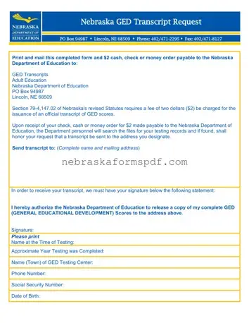 Fill a Valid Nebraska Ged Transcript Request Form