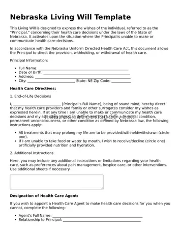 Fillable Nebraska Living Will Template
