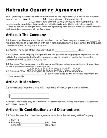 Fillable Nebraska Operating Agreement Template