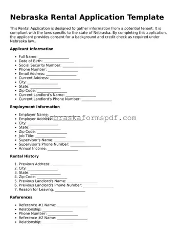 Fillable Nebraska Rental Application Template