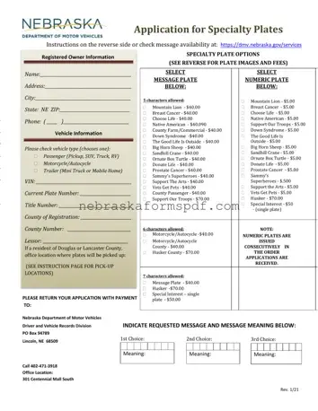 Fill a Valid Nebraska Specialty Plates Form